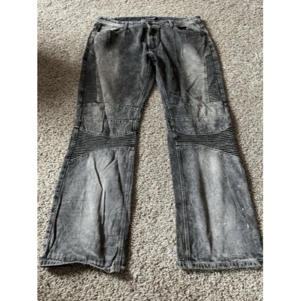 Imperious Mens Gray Denim Motto Straight Leg Button Casual Jeans 40W X 34L